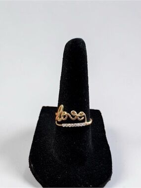 14K Gold Tone 'Love' Script Ring with Pavé Accent -size 7